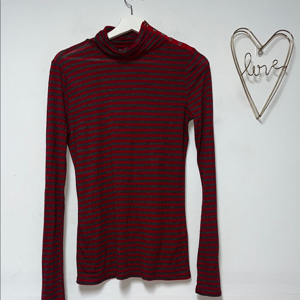 Michael Stars Red and Black Striped turtleneck Long Sleeve Top one size fits